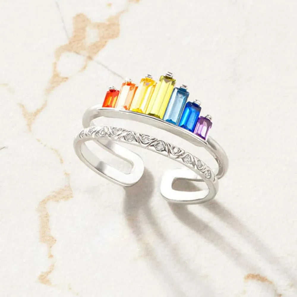 Zircon Sterling Silver Double-Layered Ring - alternate ring view