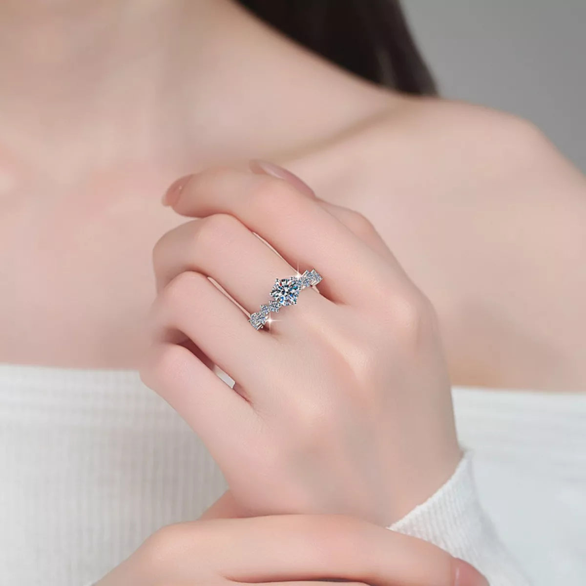 1 Carat Moissanite Sterling Silver Ring in Silver - women's ring