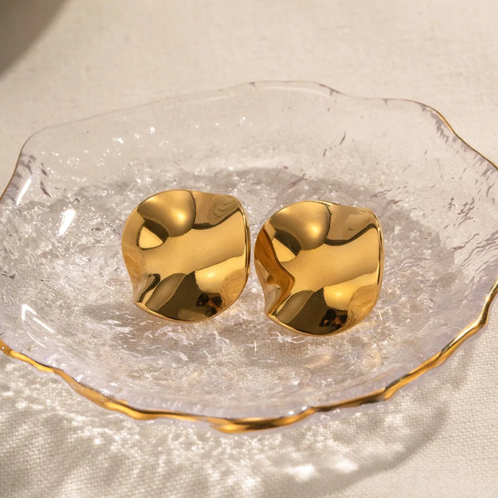 Geometric Pleated 18K Gold-Plated Stud Earrings - alternate earring view