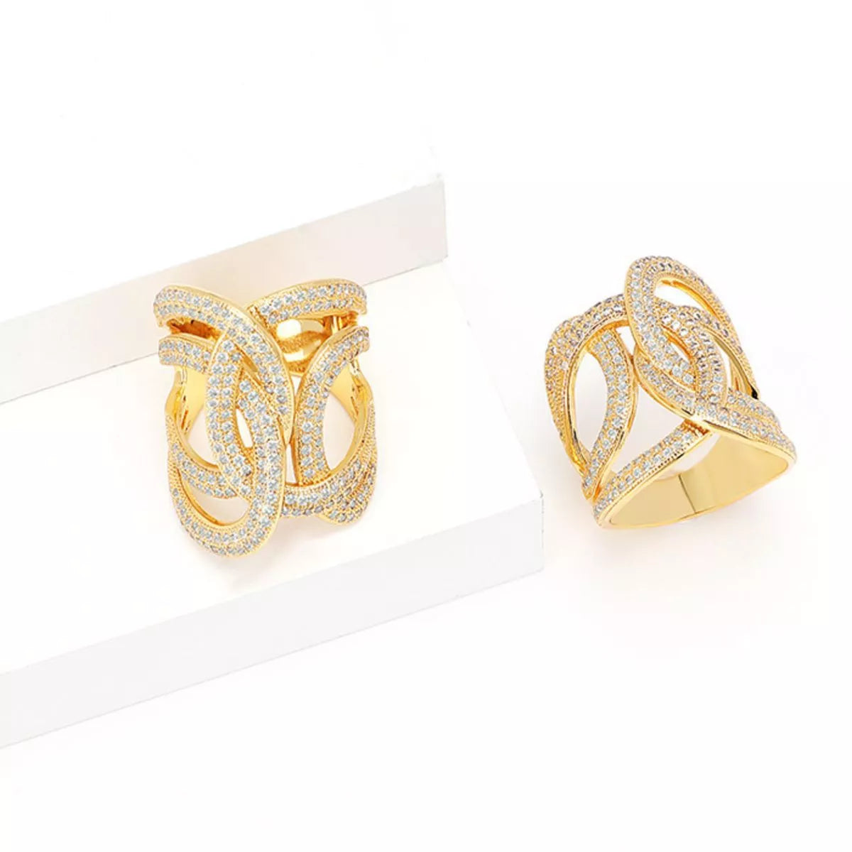18K Gold-Plated Zircon Interwoven Ring in Gold - women's ring