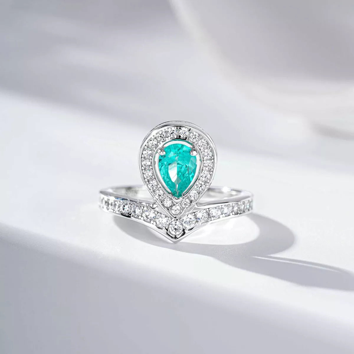 Sterling Silver Zircon Teardrop Ring in Mint Blue - women's ring