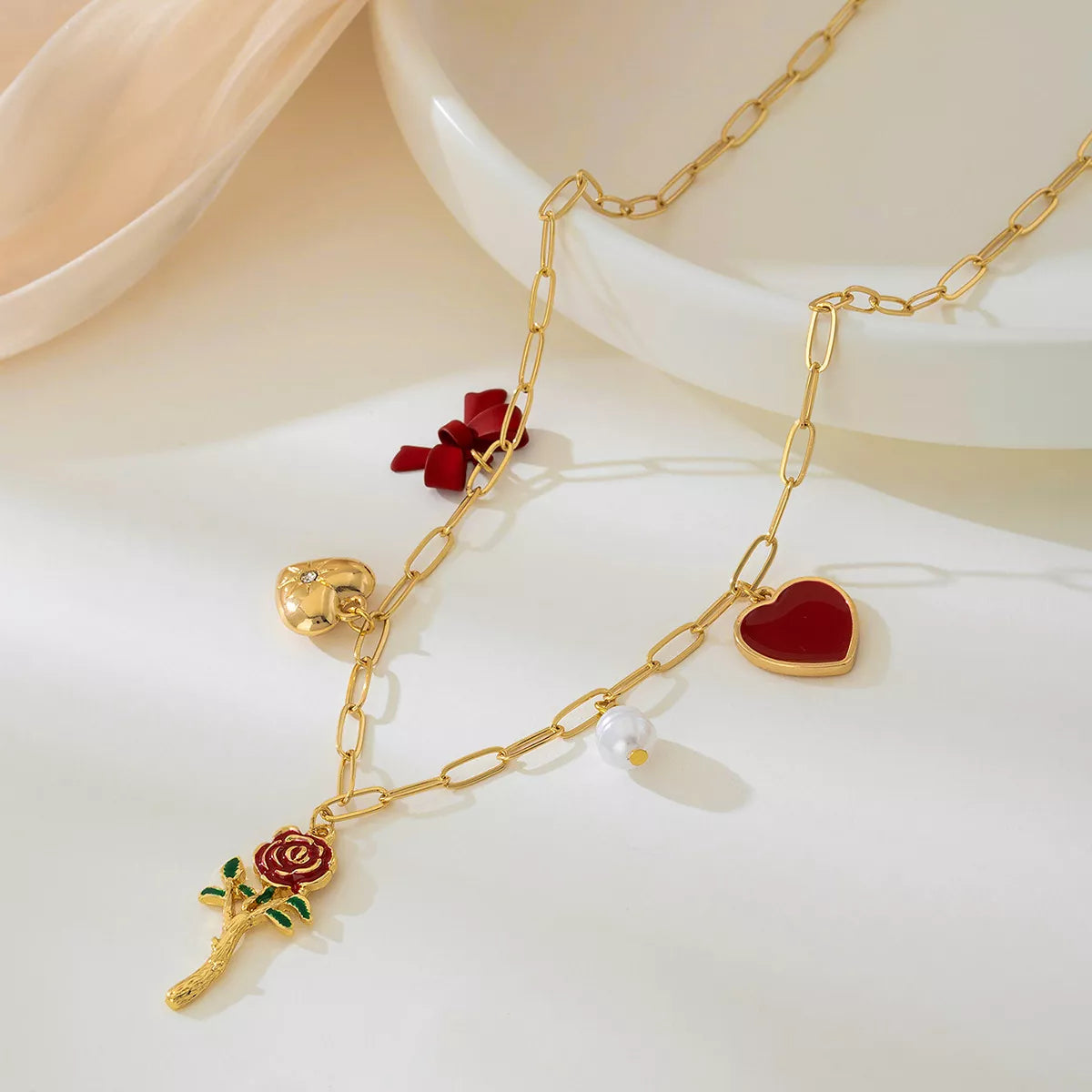 18K Gold-Plated Alloy Chain Necklace with Pendant - alternate necklace view