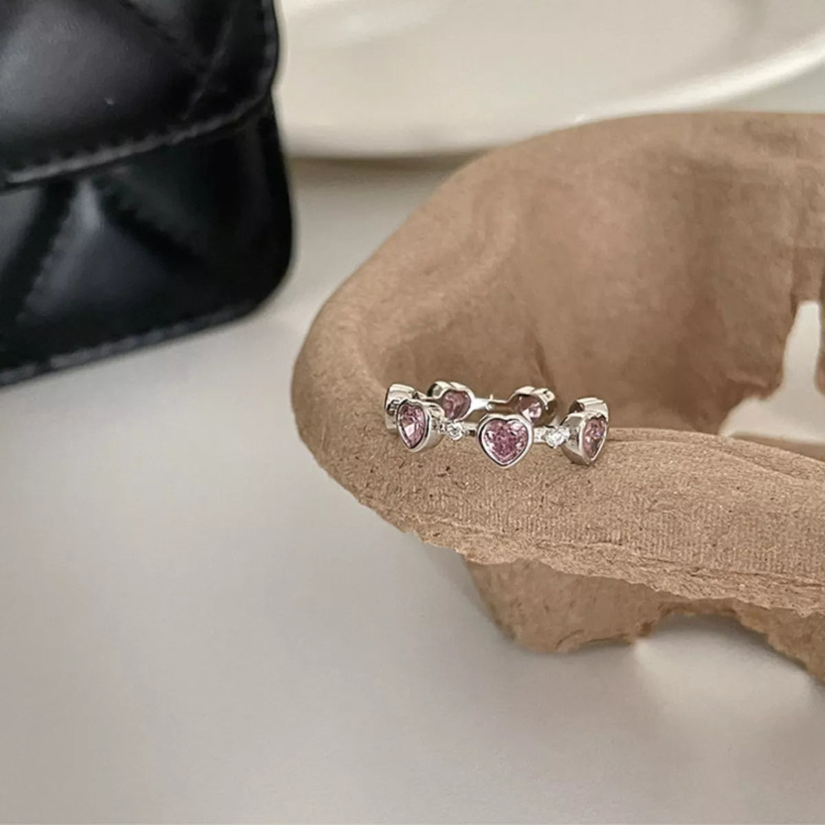Sterling Silver Zircon Heart Ring - alternate ring view