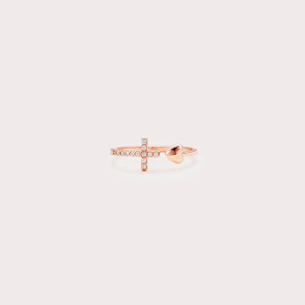 Heart Shape Cross Inlaid Zircon Open Ring - alternate ring view