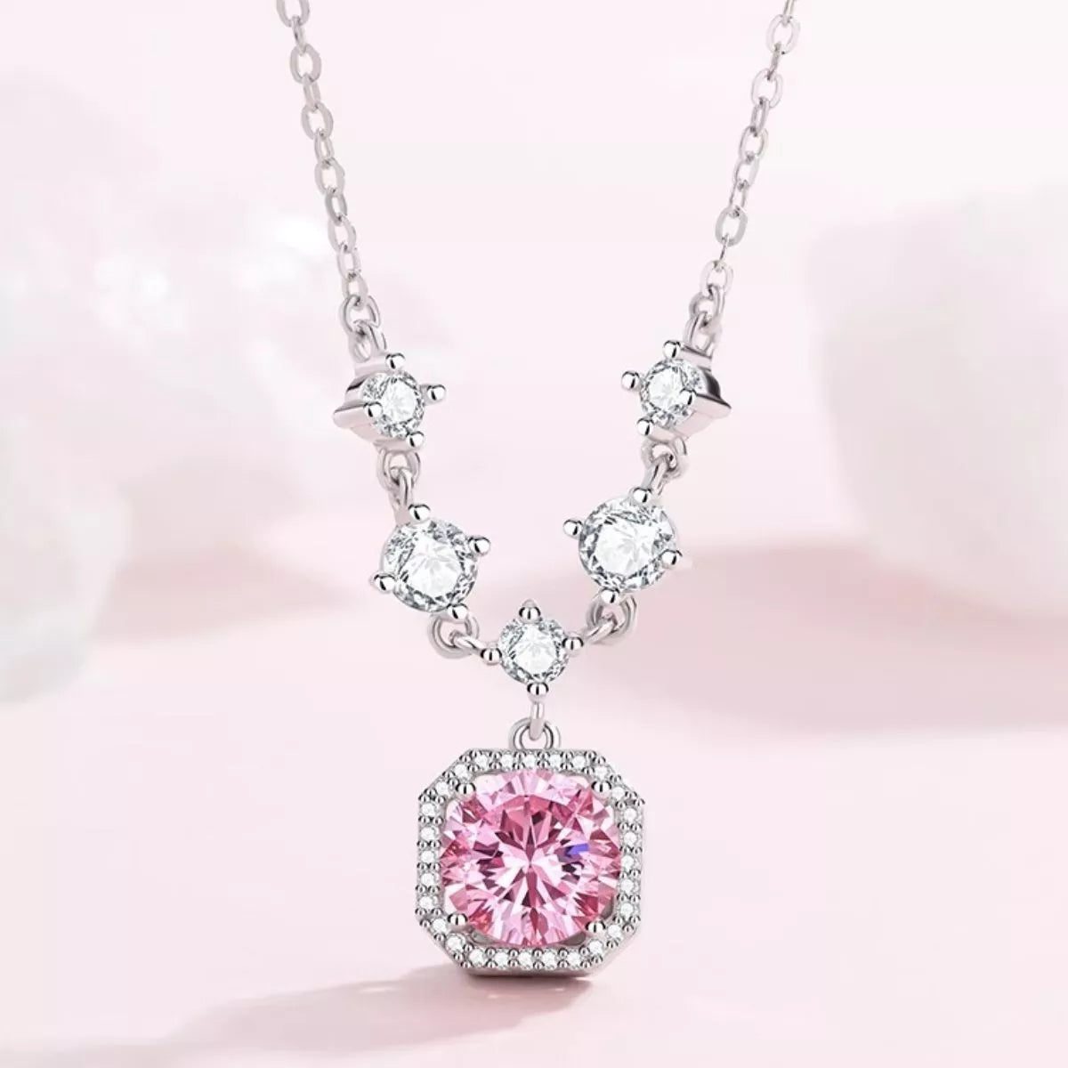 Sterling Silver Zircon Pendant Necklace in Blush Pink - women's pendant necklace
