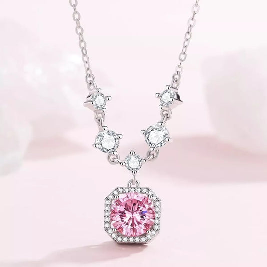 Sterling Silver Zircon Pendant Necklace in Blush Pink - women's pendant necklace