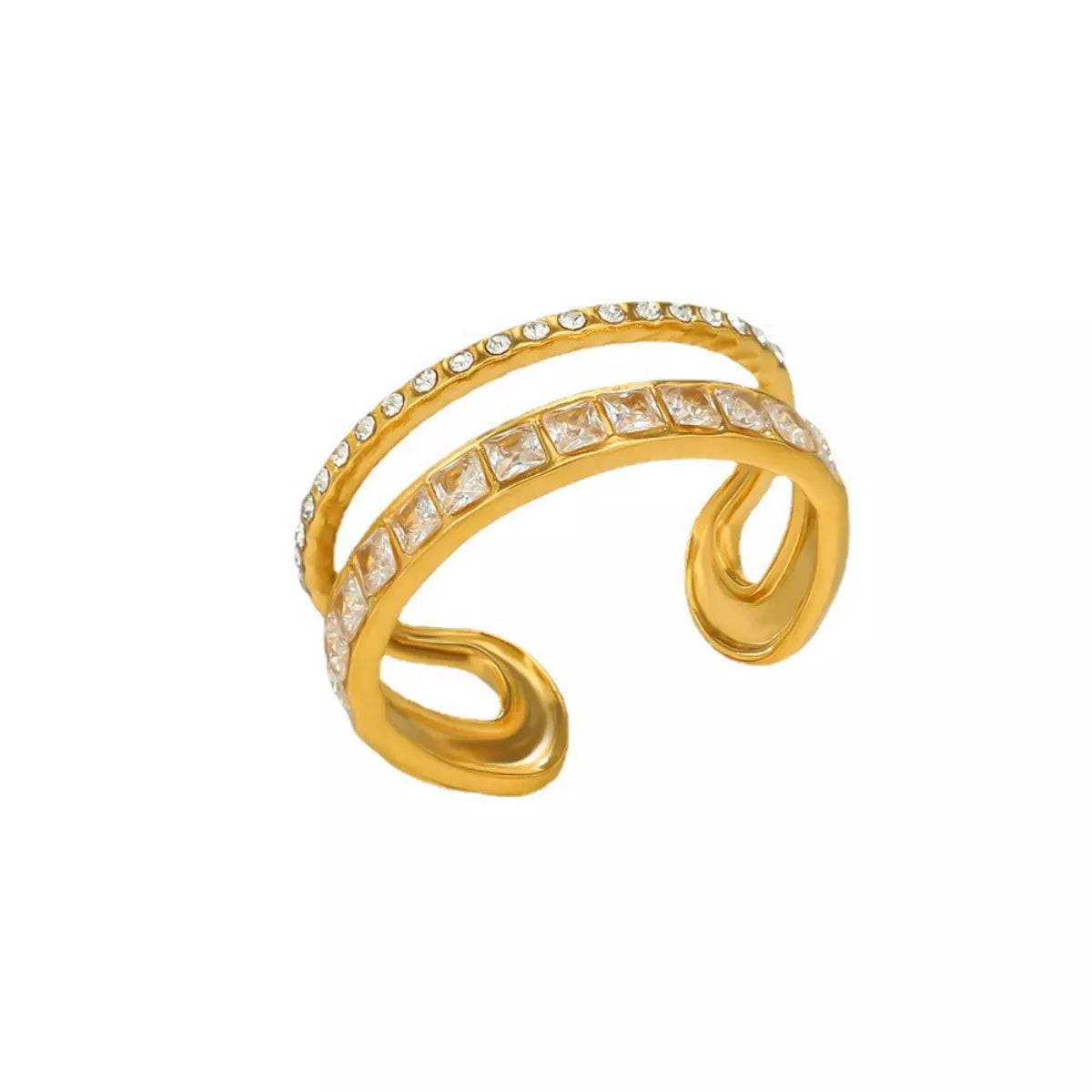 18K Gold-Plated Rhinestone Open Ring - alternate ring view
