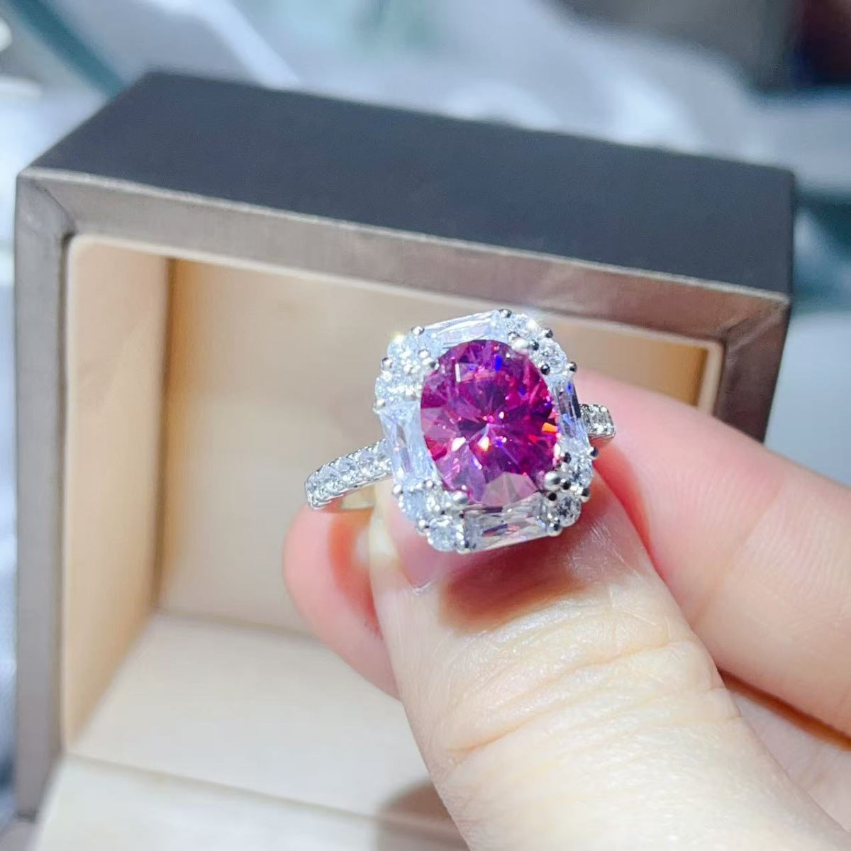 3 Carat Moissanite Sterling Silver Ring in Silver - women's ring
