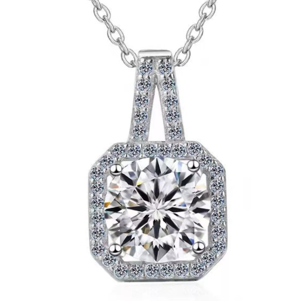 5 Carat Moissanite Sterling Silver Pendant Necklace - alternate necklace view