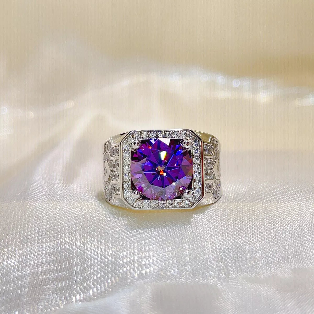 5 Carat Sterling Silver Moissanite Ring in Heliotrope Purple - women's ring