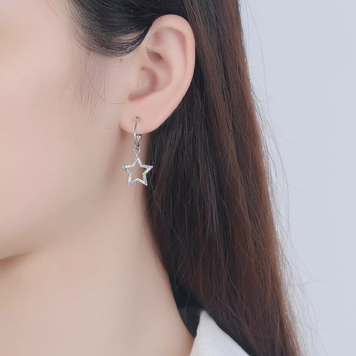 Star C-Hoop Dangle Earrings in Silver - women's hoop earrings