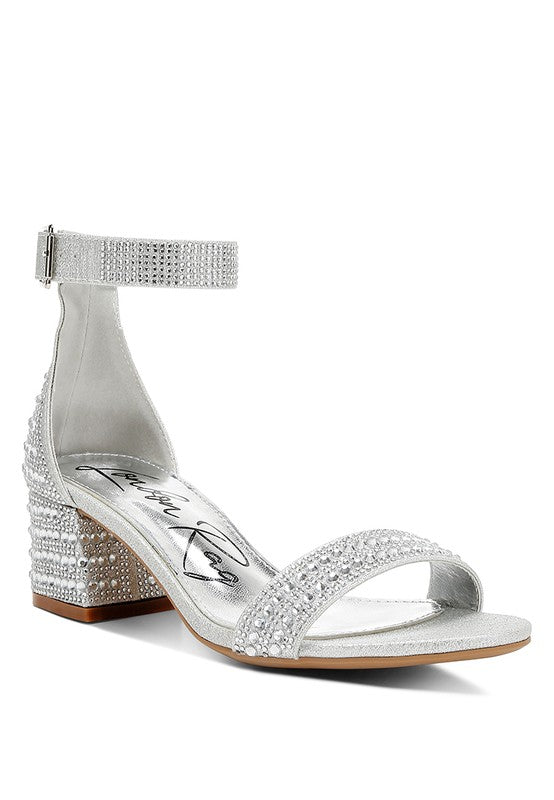 Rhinestones Low Block Sandals