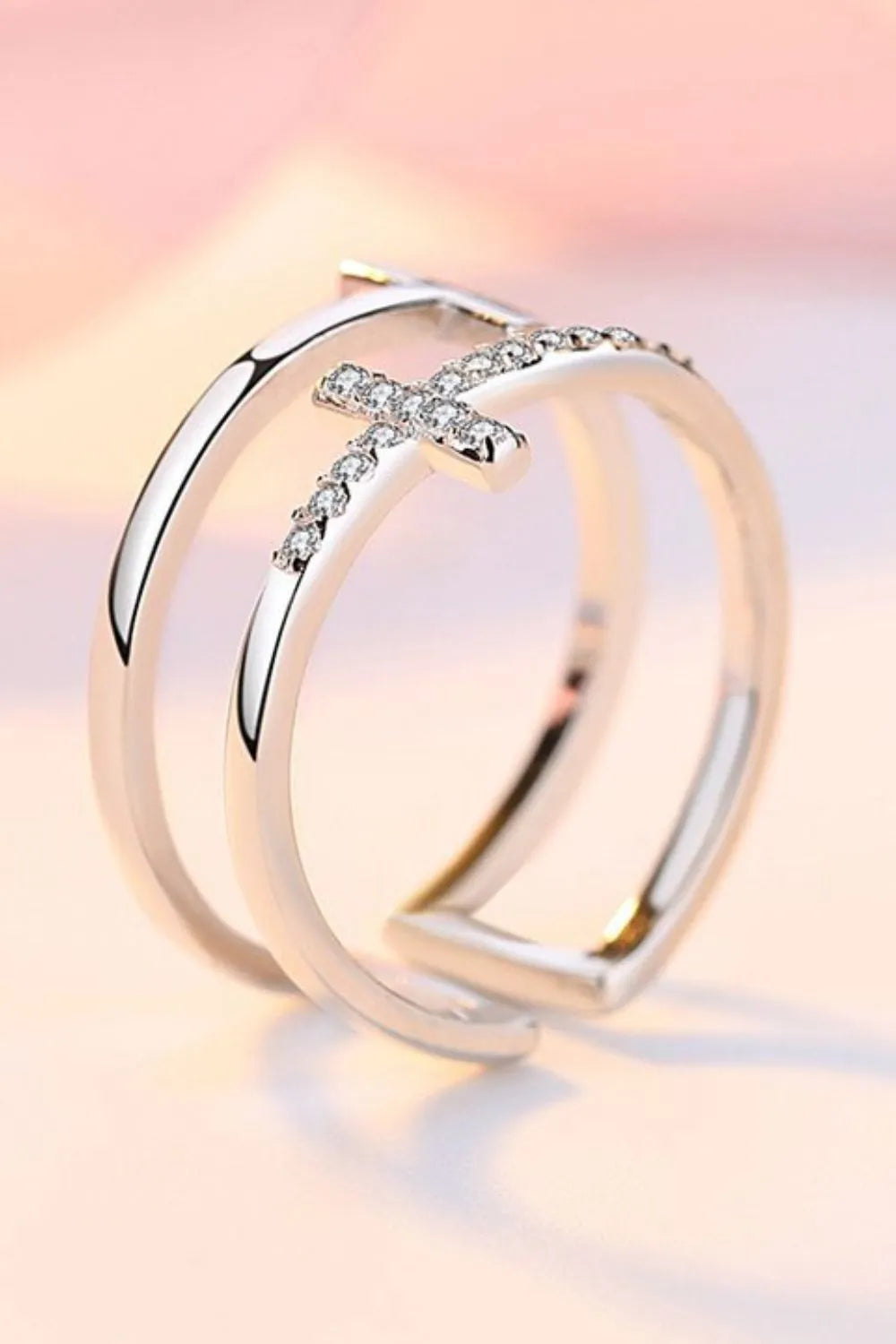 Sterling Silver Inland Zircon Cross Ring in Gold - women's ring
