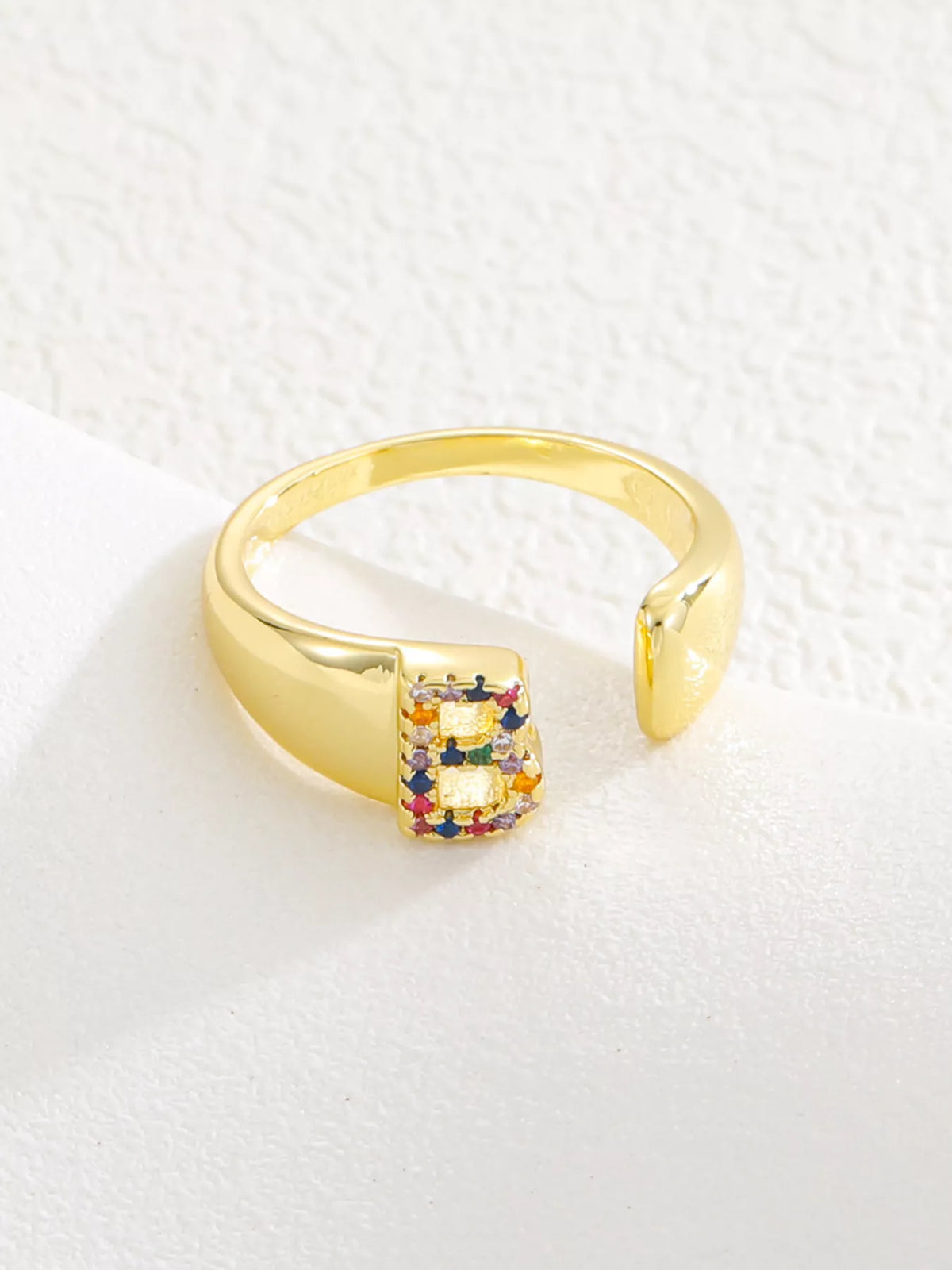 18K Gold-Plated Zircon Letter Ring in D - women's ring