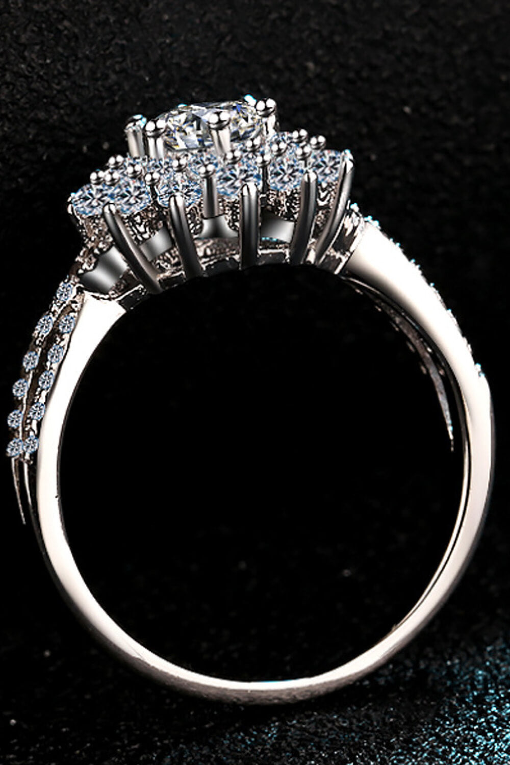 Moissanite Flower-Shape Split Shank Ring in Silver - women's ring