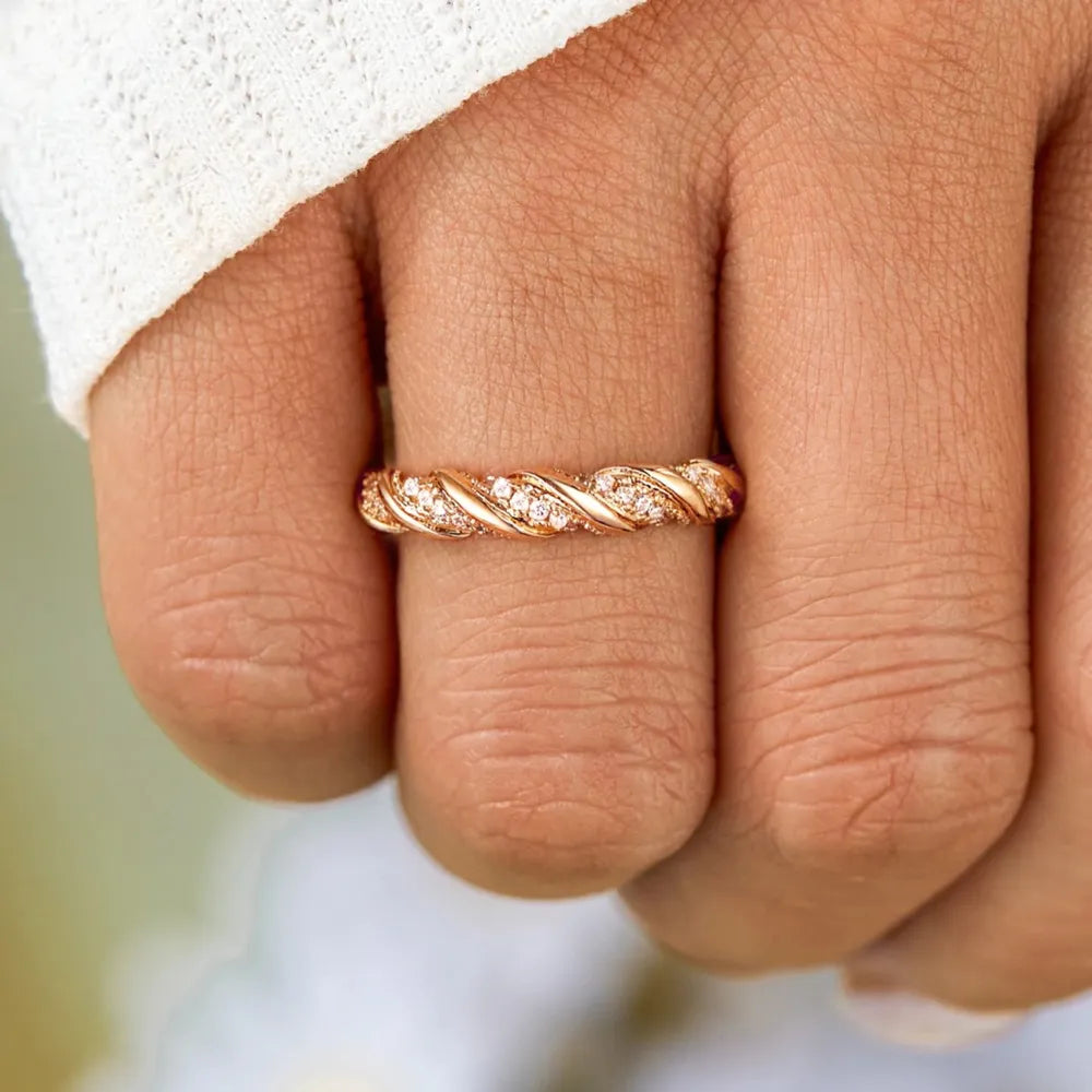 Sterling Silver Inlaid Zircon Ring in Gold - women's ring