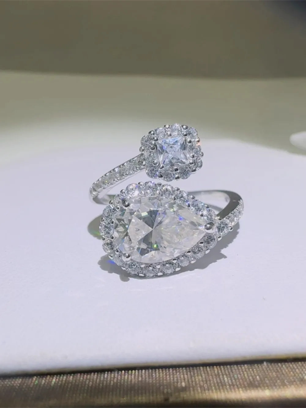 2 Carat Moissanite Sterling Silver Bypass Ring - alternate ring view