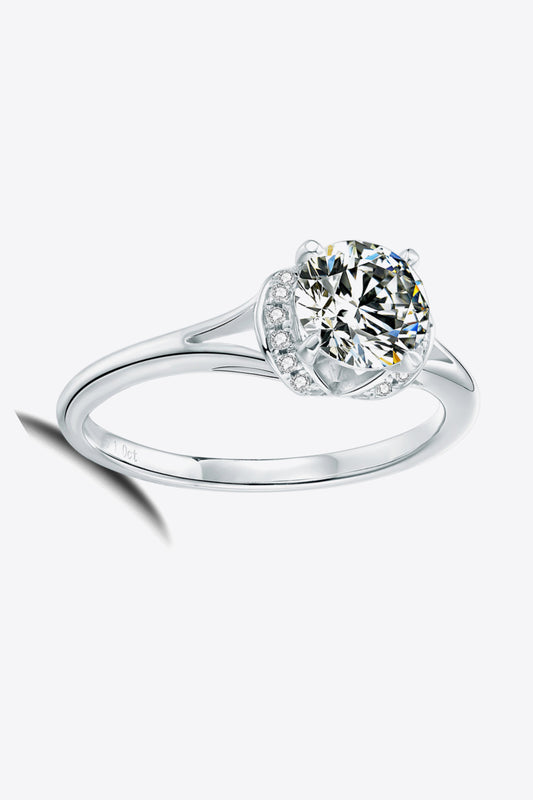 1 Carat Moissanite Split Shank Ring in Silver - women's ring
