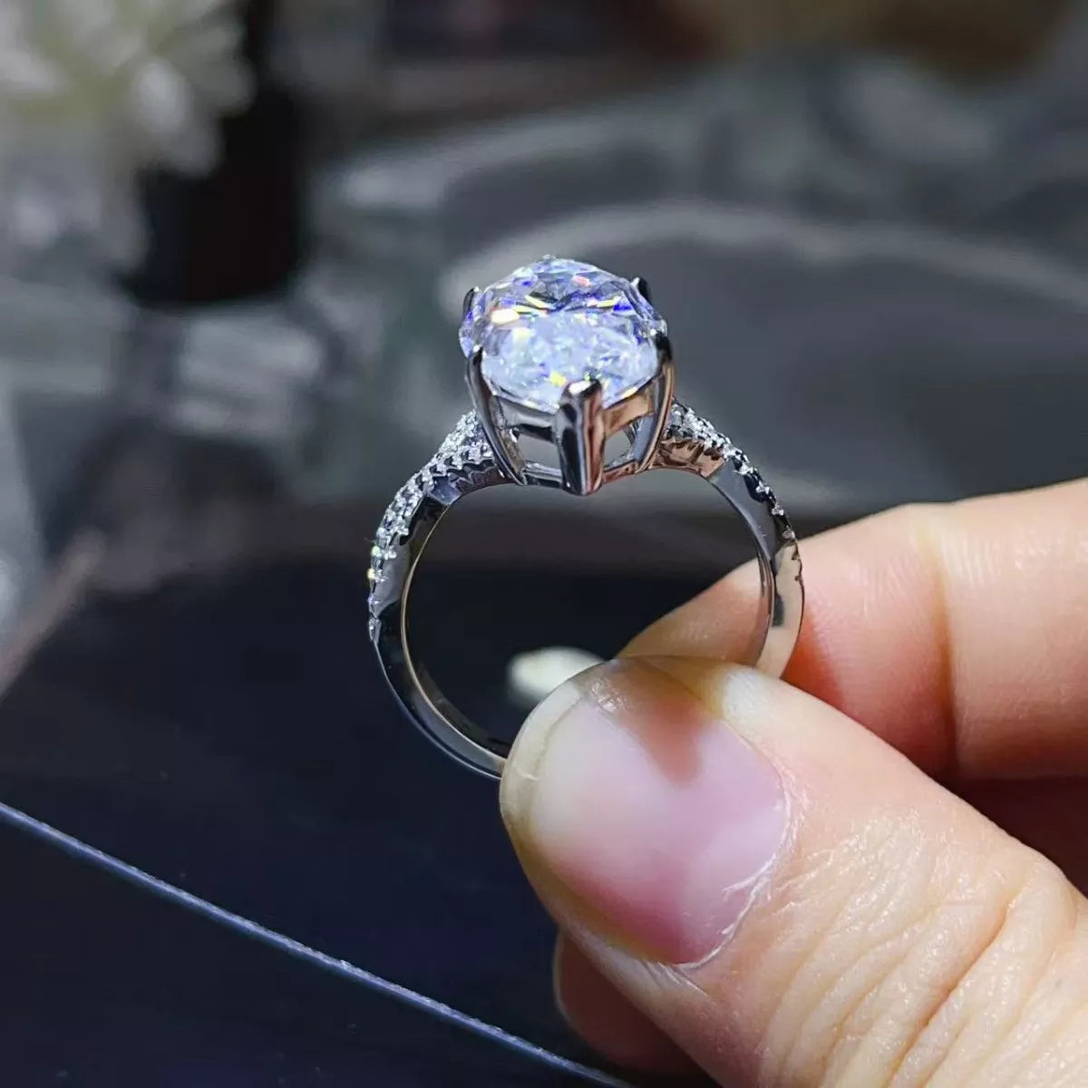 10 Carat Moissanite Sterling Silver Ring - alternate ring view