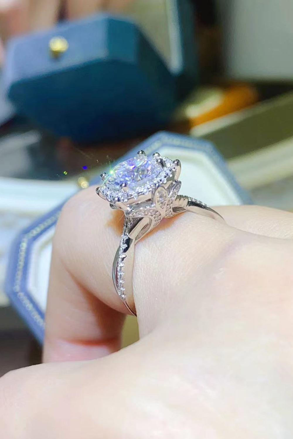 2 Carat Moissanite Sterling Silver Ring - alternate ring view