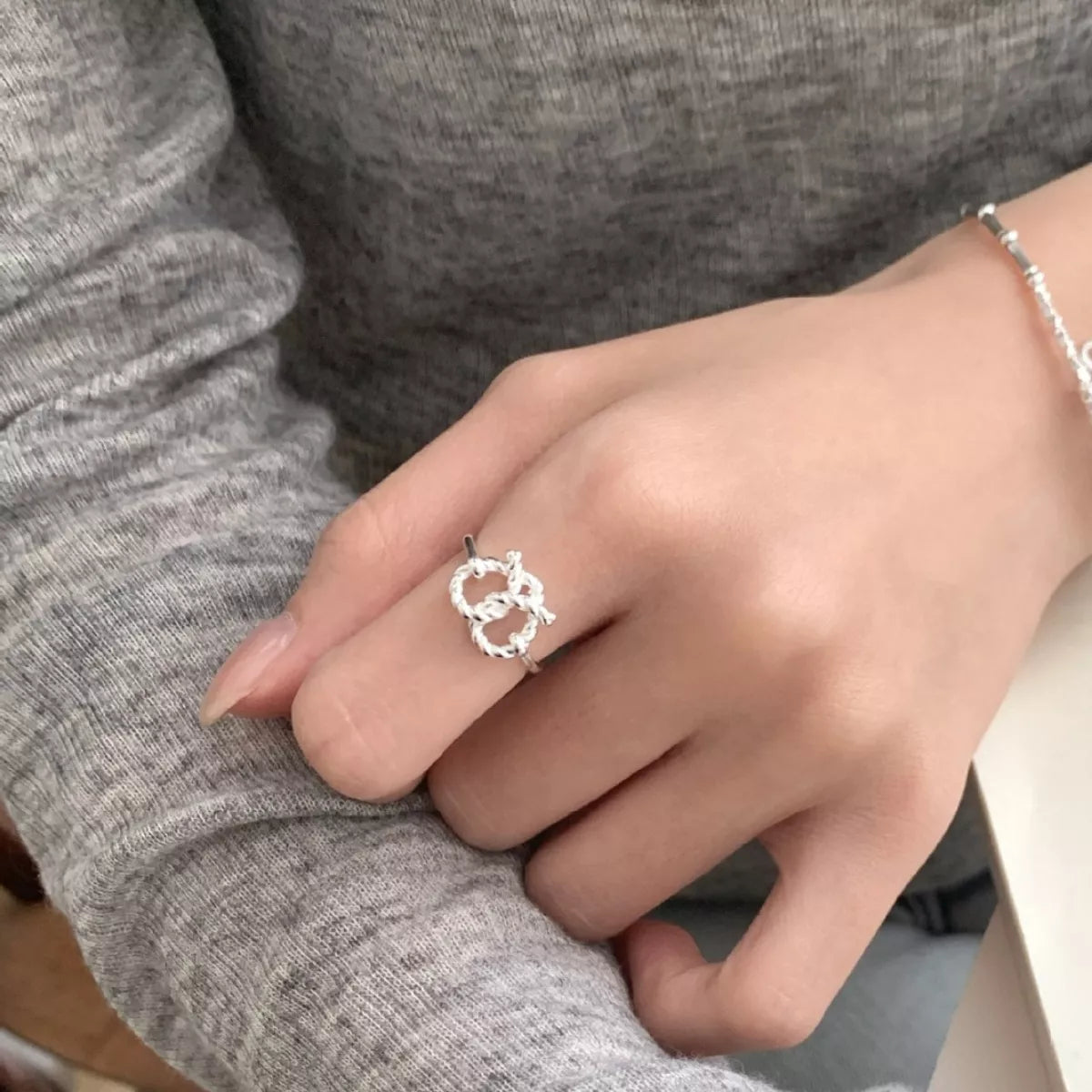 Sterling Silver Heart Knot Ring - alternate ring view