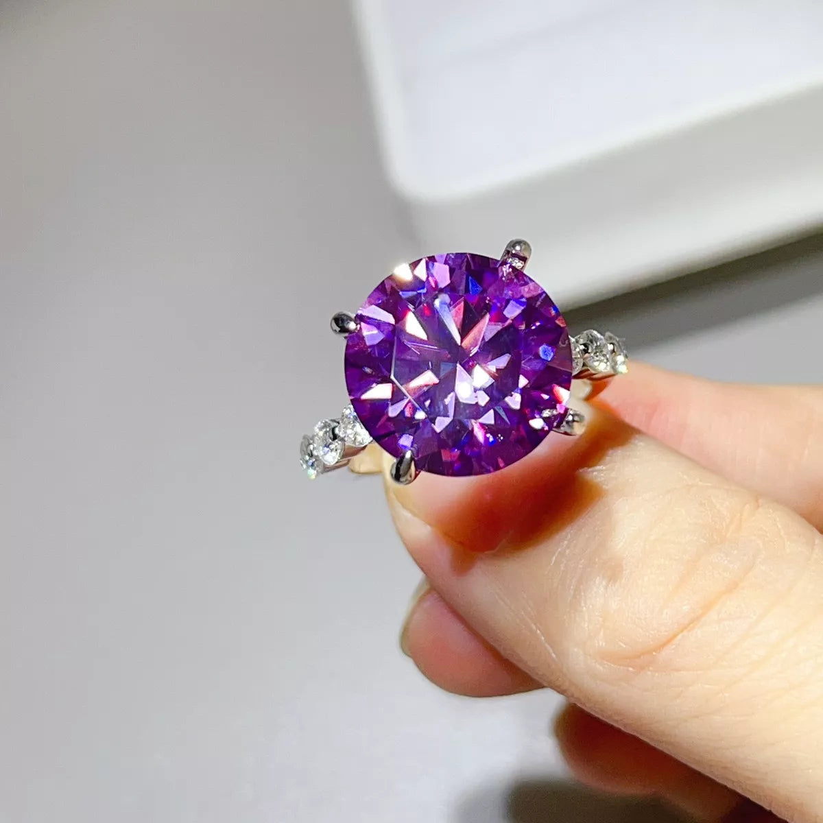 10 Carat Sterling Silver Moissanite Ring in Mauve - women's ring