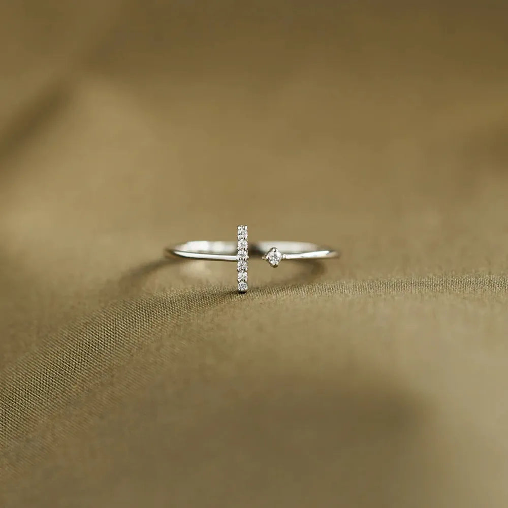 T Shape Inlaid Zircon Sterling Silver Open Ring - alternate ring view