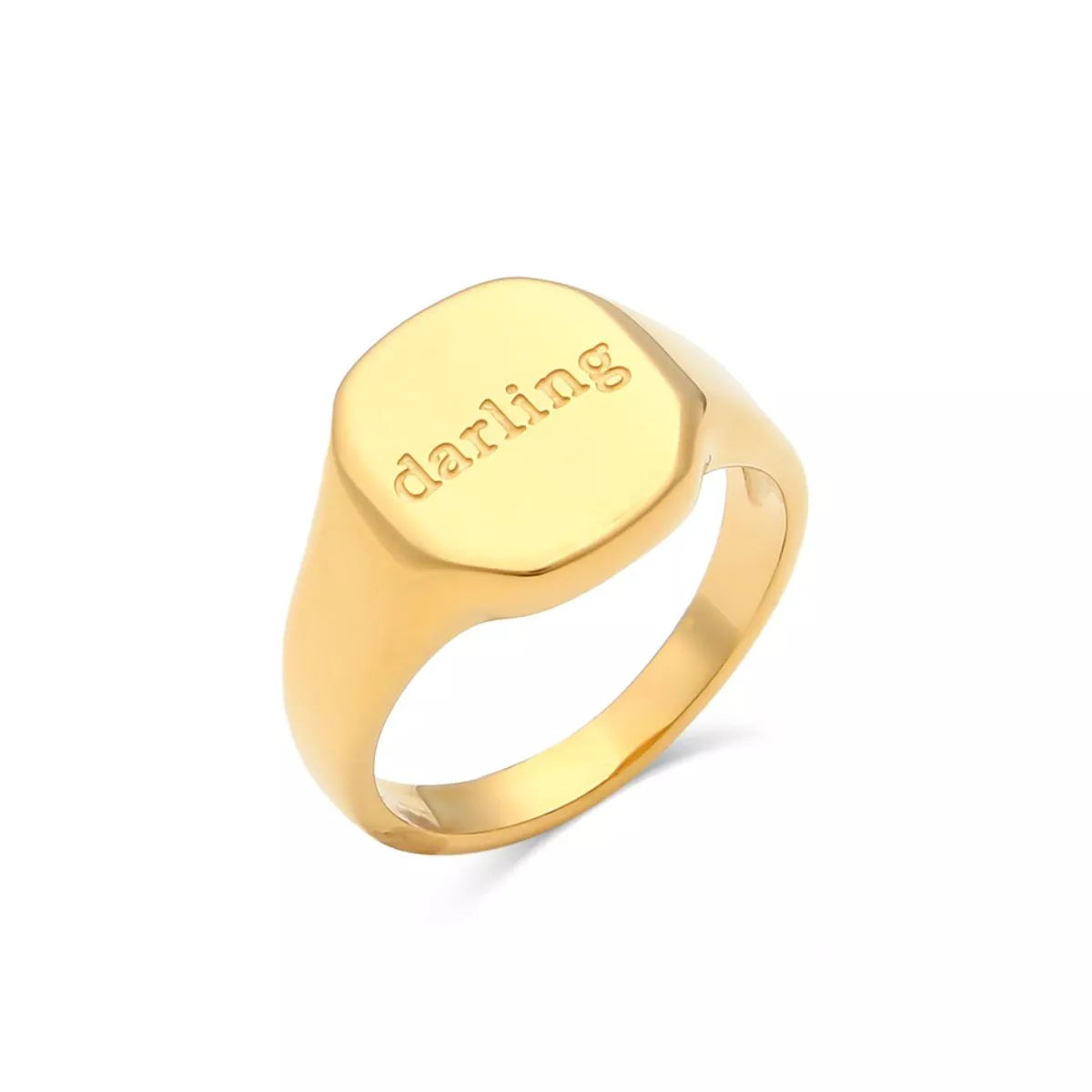 18K Gold-Plated Letter Signet Ring in Style B - women's signet ring