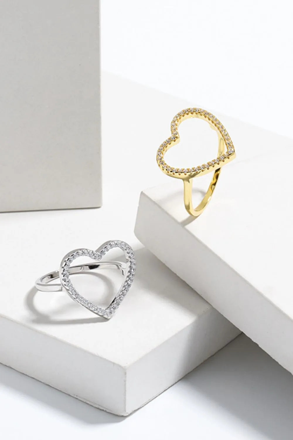 Sterling Silver Inlaid Zircon Heart Ring in Silver - women's ring