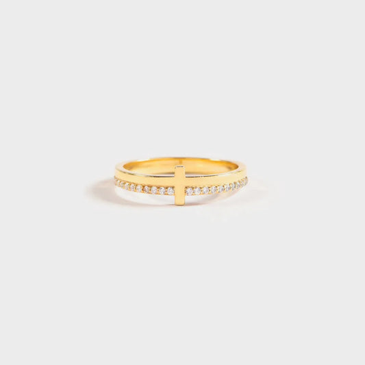Zircon Sterling Silver Cross Ring in Gold - women's ring