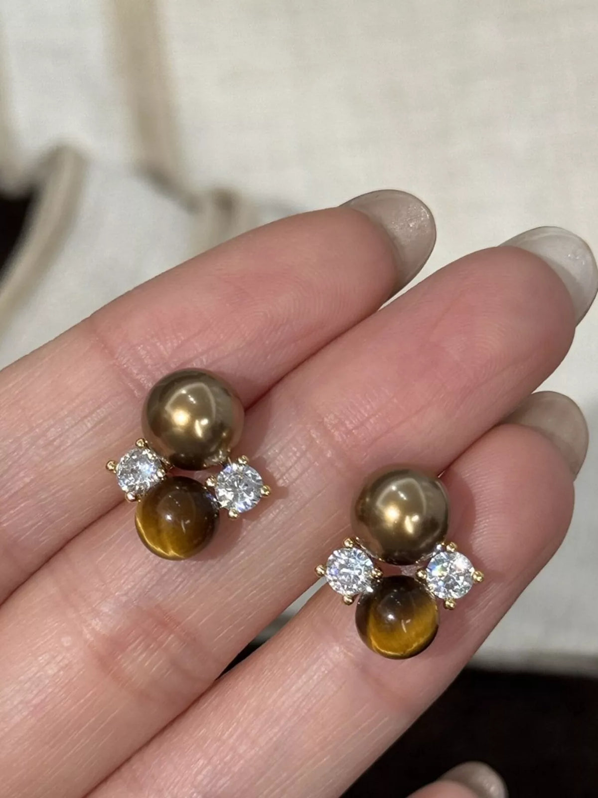 Tiger Eye Stud Earrings - alternate earring view