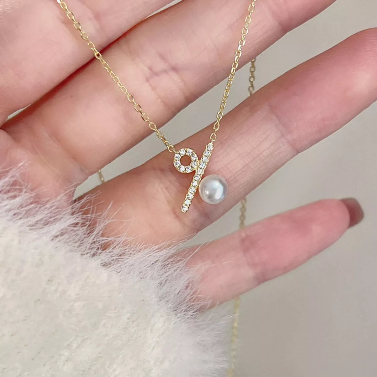 Pearl Percentage Pendant Necklace - alternate necklace view