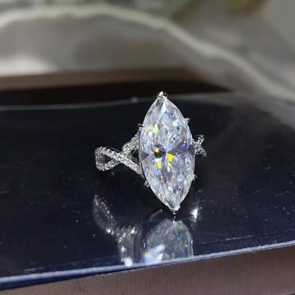 10 Carat Moissanite Sterling Silver Ring in Silver - women's ring