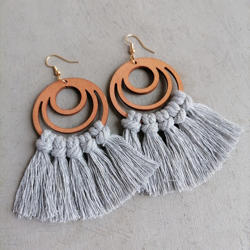 Tassel Detail Geometric Earrings in Light Gray - women's earrings