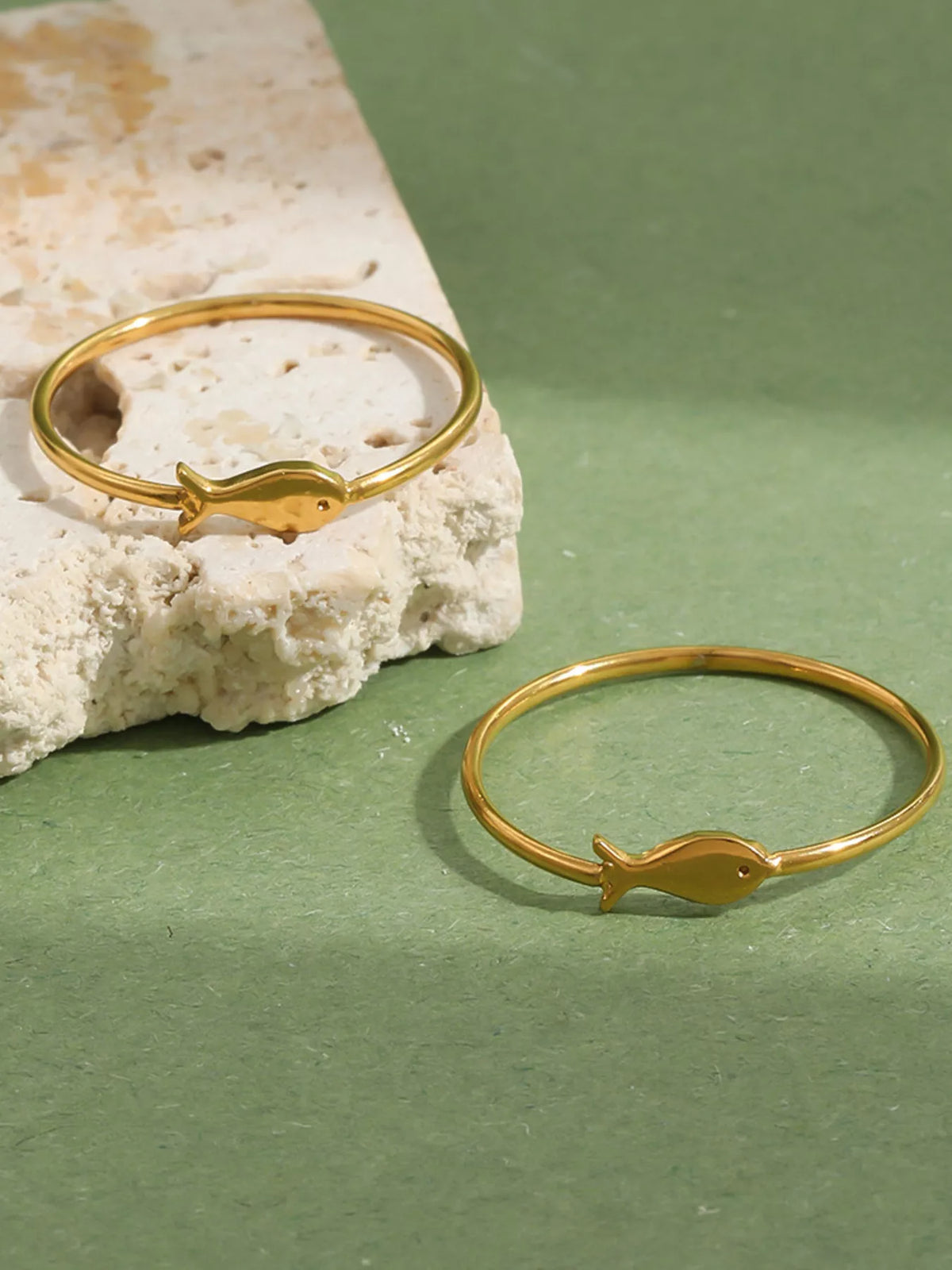 18K Gold-Plated Stainless Steel Fish Ring in Gold - women's ring