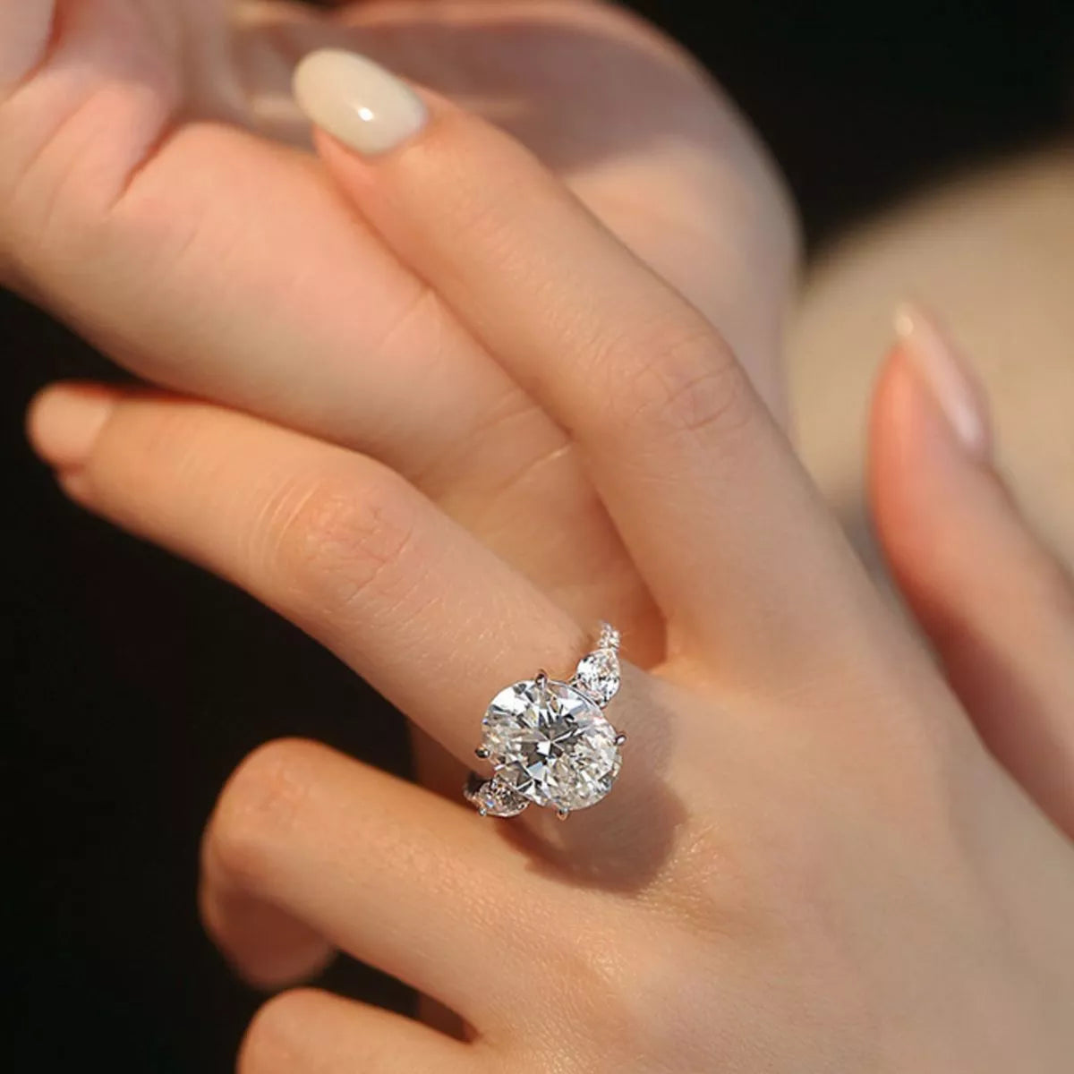 2 Carat Sterling Silver Moissanite Oval Ring in Silver - women's ring