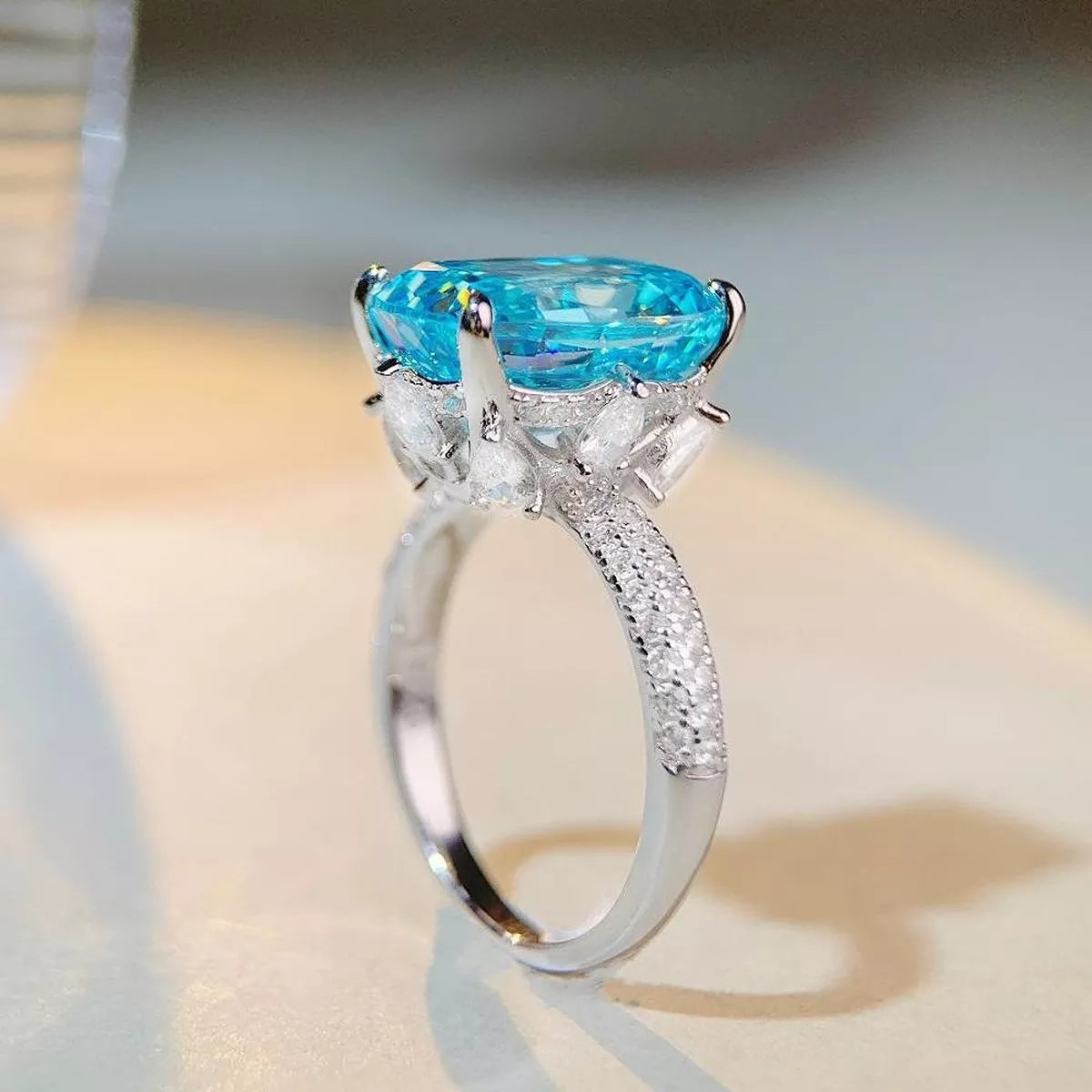 Sterling Silver Zircon Ring in Pastel Blue - women's ring