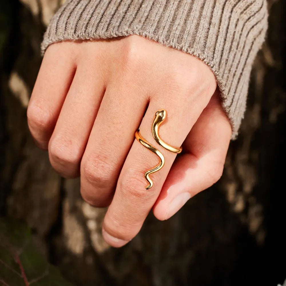 Snake Shape 18K Gold-Plated Bypass Ring in Gold - women's ring