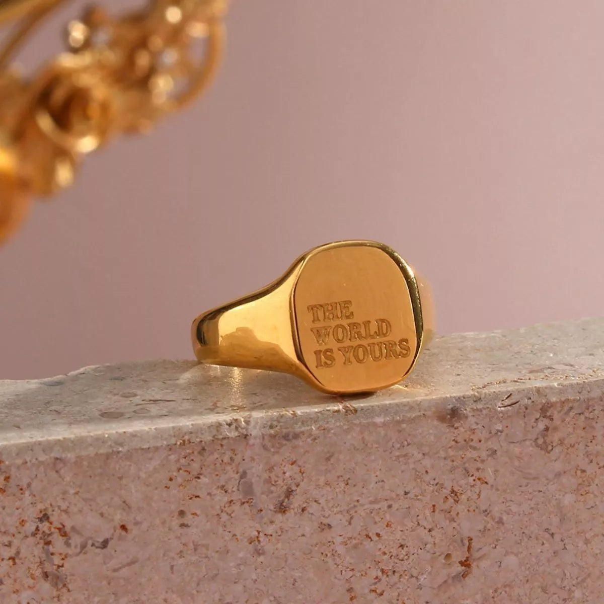 18K Gold-Plated Letter Signet Ring in Style B - women's signet ring
