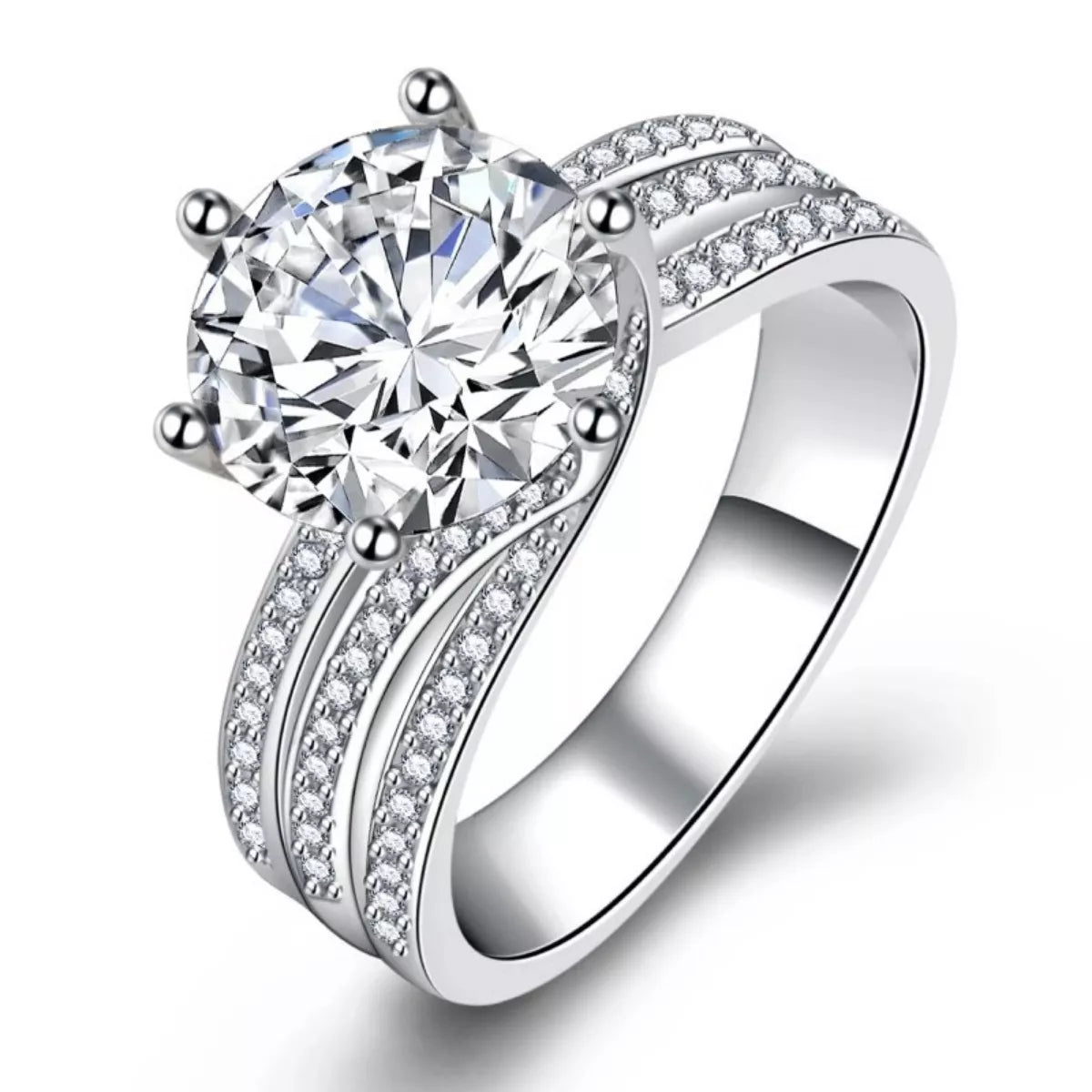 3 Carat Moissanite Sterling Silver Ring in Silver - women's ring