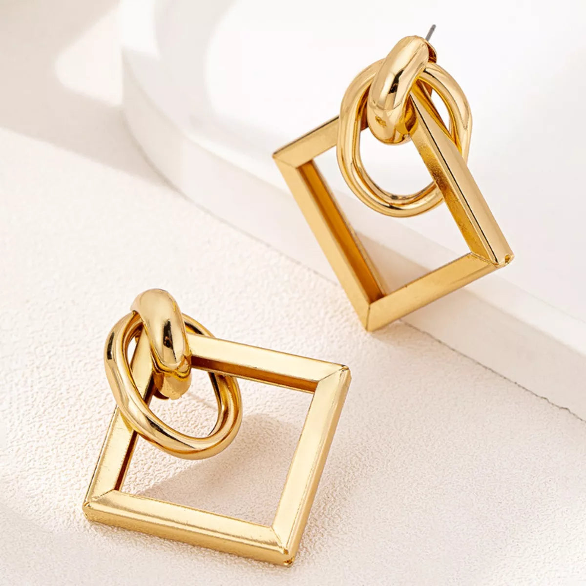 18K Gold-Plated Geometric Square Hoop Earrings - alternate earring view