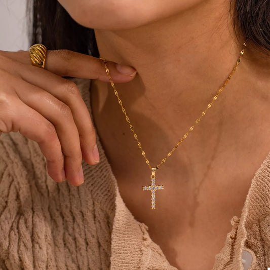 18K Gold-Plated Cross Pendant Necklace in Gold - women's pendant necklace