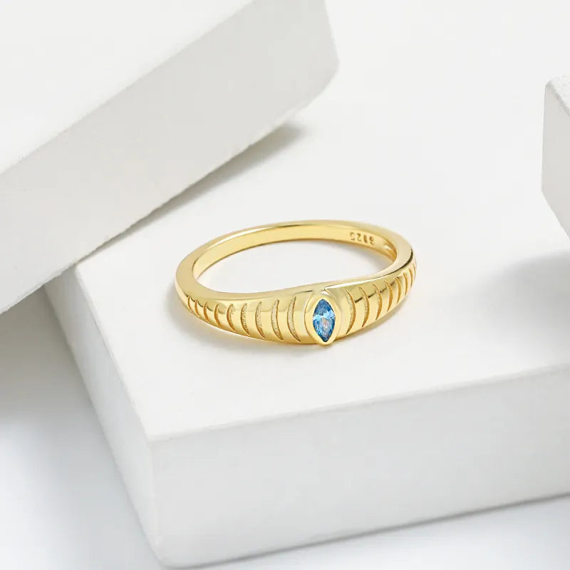 Sterling Silver Inlaid Zircon Ring in Gold - women's ring