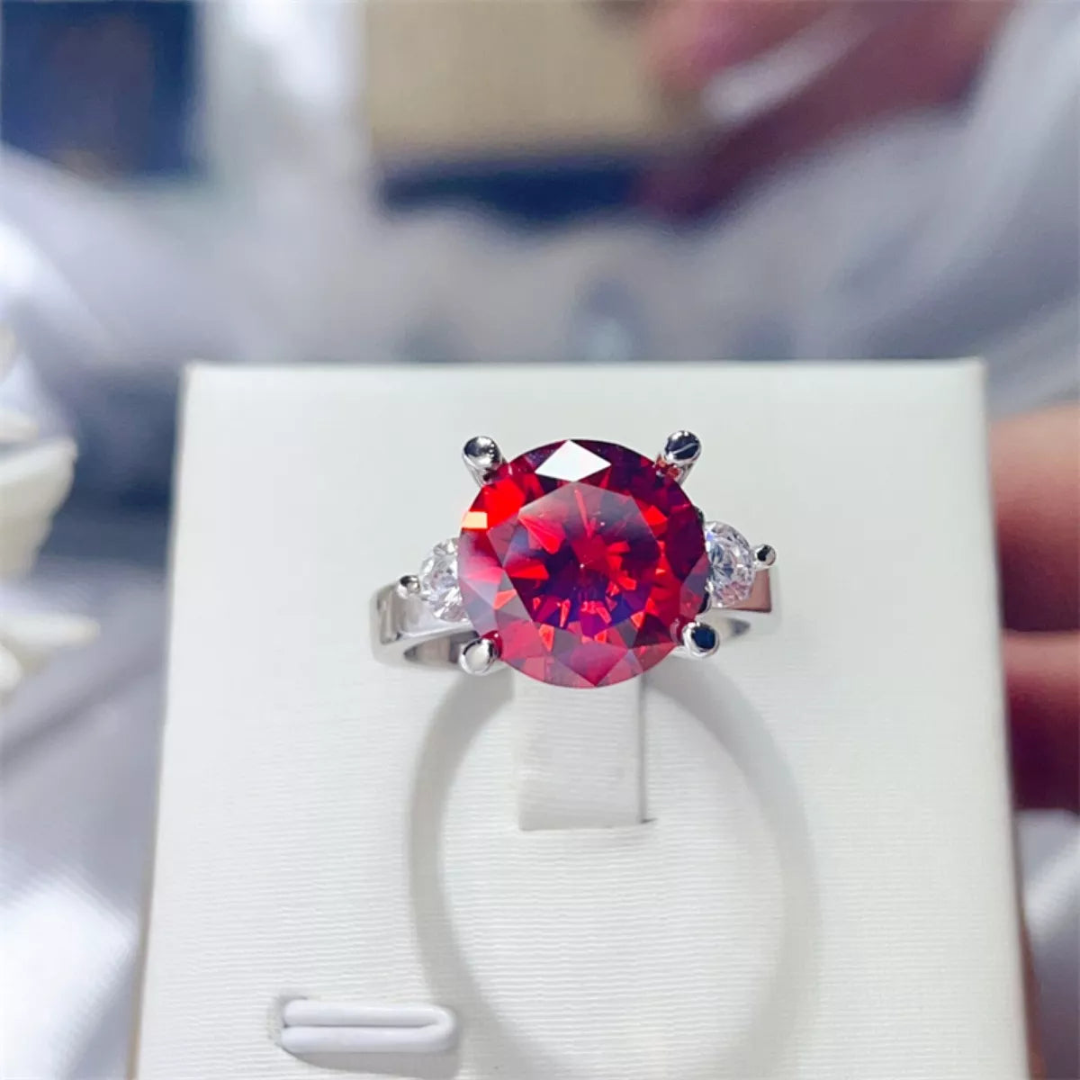 5 Carat Moissanite Sterling Silver Ring in Red - women's ring