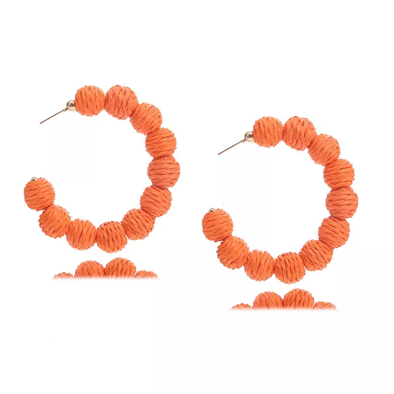Raffia Grass C-Hoop Earrings in Beige - women's hoop earrings