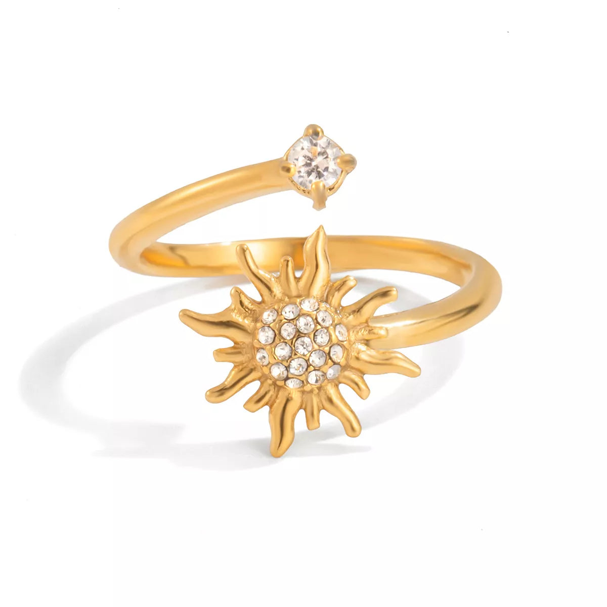 18K Gold-Plated Zircon Sun Bypass Ring - alternate ring view