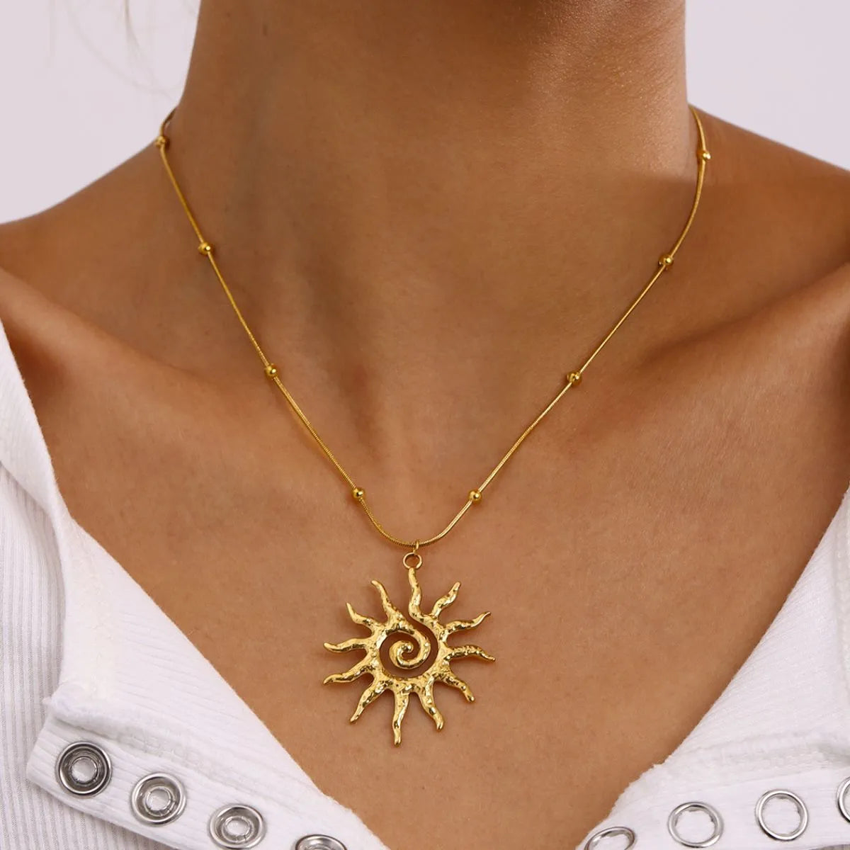 18K Gold-Plated Sun Pendant Necklace in Gold - women's pendant necklace