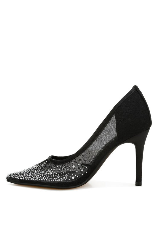 Mesh Rhinestone Pumps