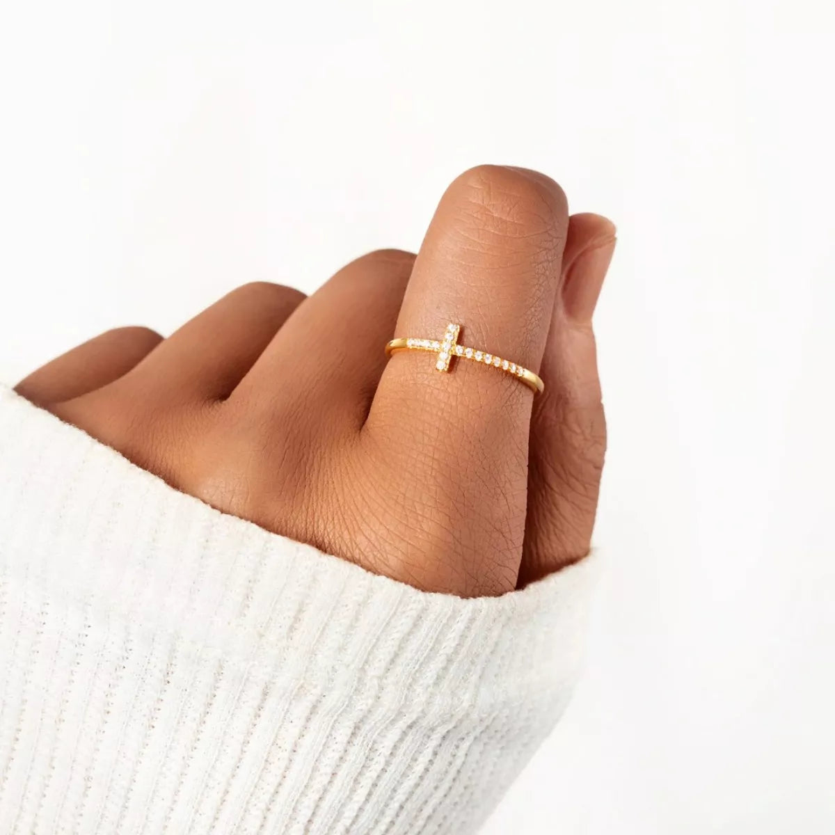 Sterling Silver Cross Ring in Rose Gold - women's ring