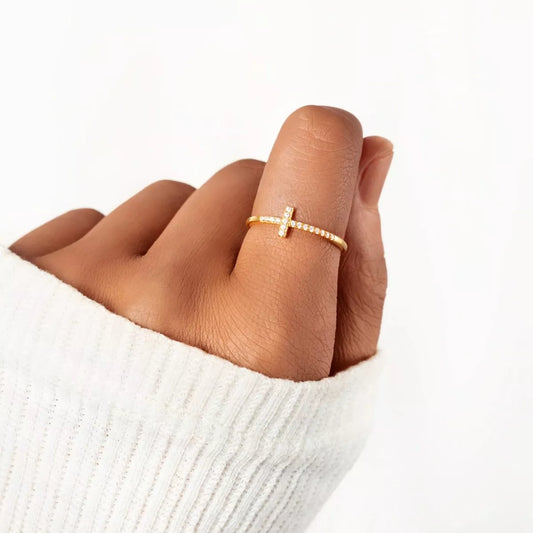 Sterling Silver Cross Ring in Rose Gold - women's ring